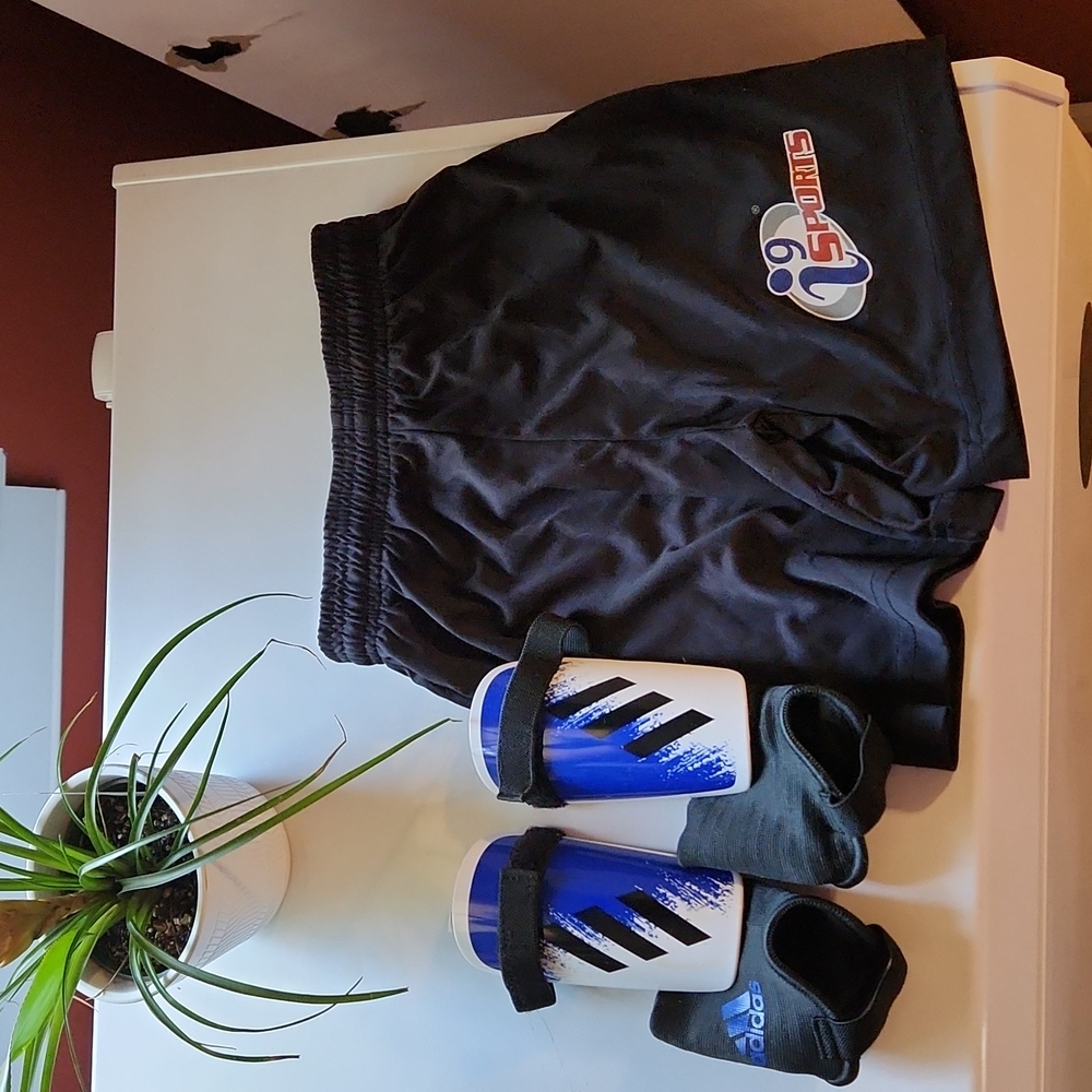 I9 Sports shorts and Adidas shin guards